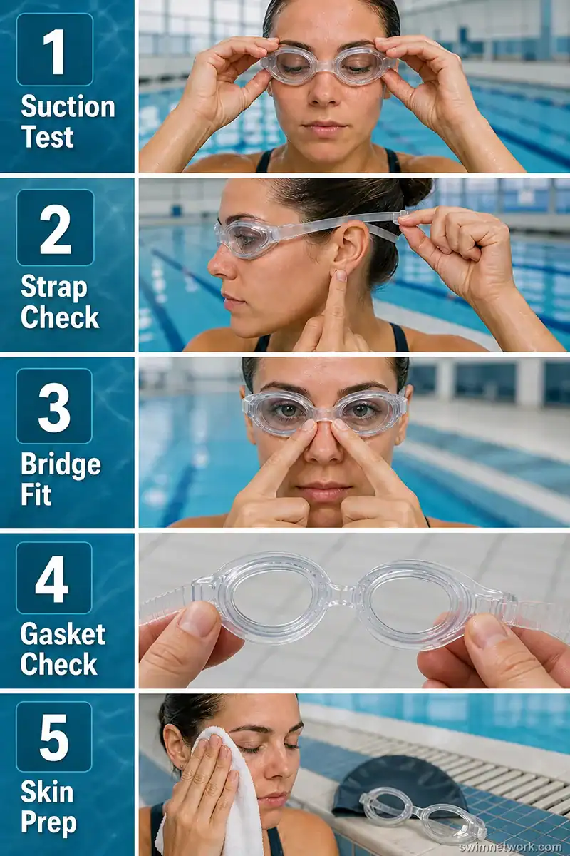 Five-step overview for preventing goggle eyes before a swim