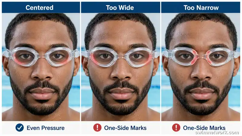 Centered and off-center swim goggle nose bridge fit comparison